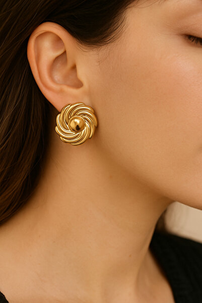 THE Steel Women's Gold Color Round Vintage Earrings
