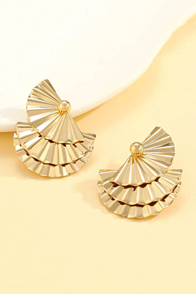 THE Steel Gold Color Layered Fan Model Layered Women's Earrings