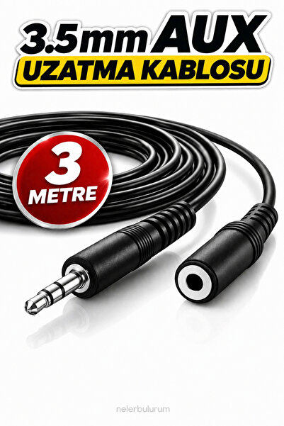 nelerbulurum 3 Metre 3.5mm Erkek-Dişi Ses Kulaklık Uzatma Kablosu Telefon Tab...