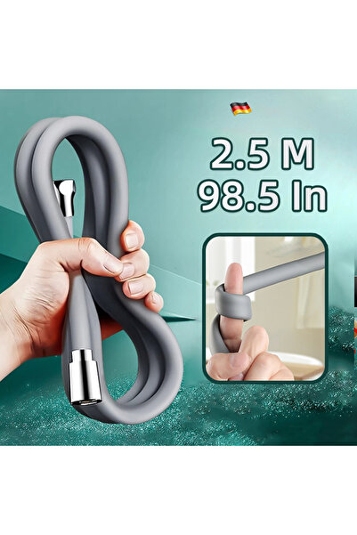 Choice 2.5 m Grey Extra Long Silicone Shower Hose Universal Handheld Shower H...