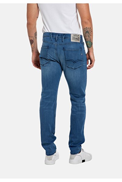 Replay Hose Classic Slim Fit Jeans Anbass mit Label-Patch