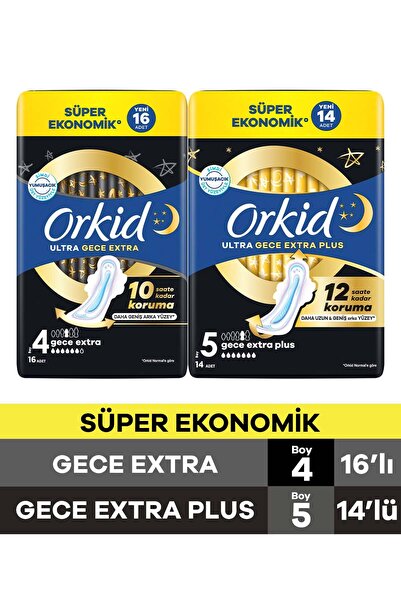 Orkid Ultra Gece Extra Plus (Boy 5) 14 Adet + Gece Extra (Boy 4) 16 Adet Ekon...