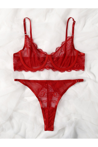 Take Two By Styli Non-Padded Lace Bra and Thong Set