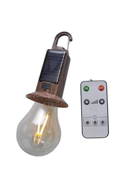 Als Güneş Enerjili Kamp Lambası Kumandalı Şarjlı Retro LED Ampul 3 Kademe Dim...