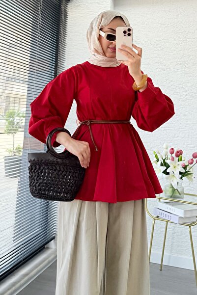 MELEK ARAZ Premium patchwork bluza od poplina sa balon rukavima i volanom - c...