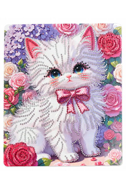iğne izi Hı Stone 5D Diamond Stone Embroidery Kit Painting 21X25 cm White Cat...