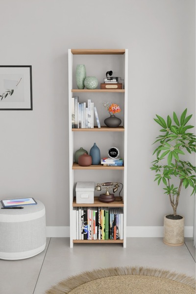 alpaevmobilya Ahşap 5 Raflı 150 Cm Çok Amaçlı Açık Kitaplık Dekoratif Salon R...