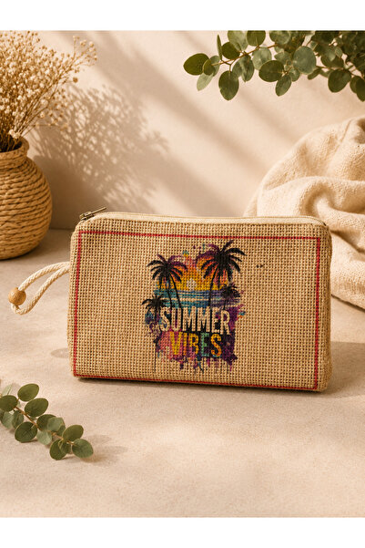 YAVRUFİL Summer Vibes Baskılı Hasır Cüzdan & Makyaj Çantası