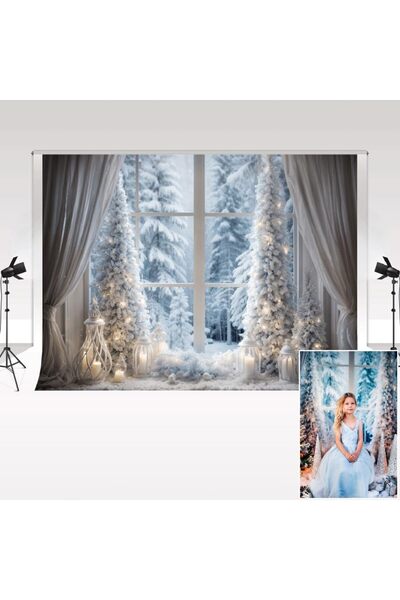 OEM Fundal foto pentru studio Peisaj de iarnă festiv, zăpadă albă, 3 x 2 m