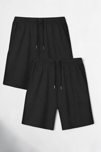 Trendy Merry Store 2'li Siyah Gri Kız Erkek Yazlık Şort