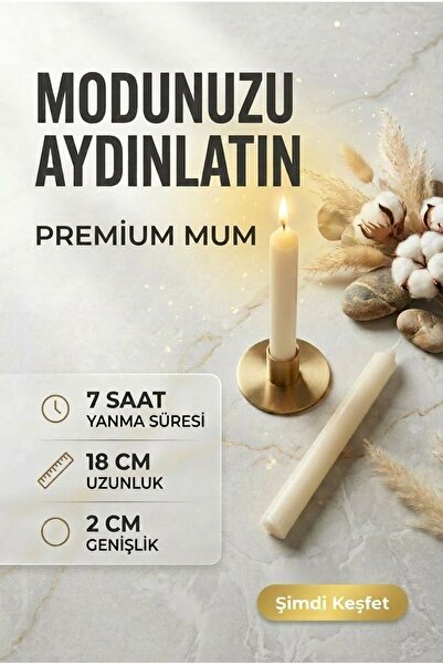 ACELEYOLLA El Yapımı Premium Krem Şamdan Mumu – 7 Saat Yanma Süresi – 18 cm
