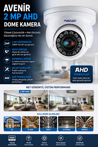 IRONSTAR Avenir 2 MP AHD Dome avenir Güvenlik Kamerası 1080P Full HD CCTV Kam...