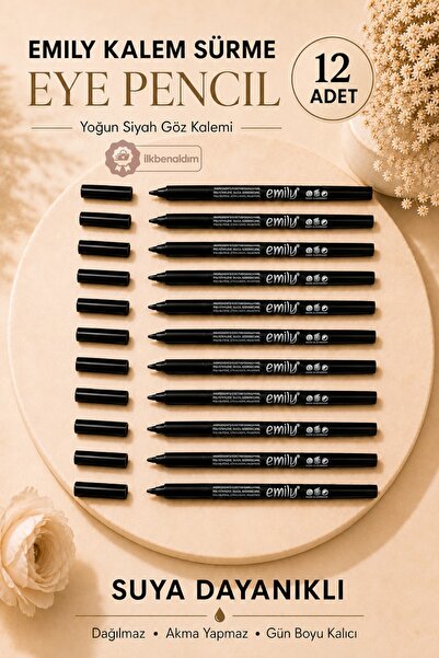 İlkbenaldim Waterproof Emily Eye Pencil 101 12 Pieces |   Intense Black Eye P...