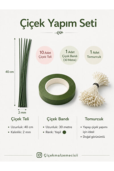 WAXERA şönil yapım seti 40 cm tel 1 pkt tohum 30 m çiçek bandı