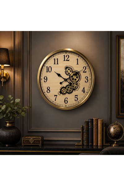 Sleep Nova Imperial Gear Gold Dekoratif Metal Çarklı Duvar Saati Büyük Boy Sa...
