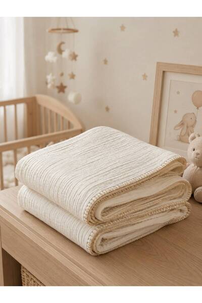 Heianmono Kids 4 Layer Shepherd's Cream Color 100% Cotton Muslin Baby Blanket...