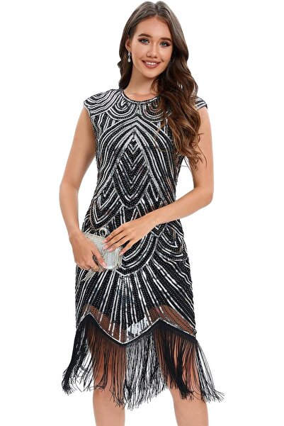 OEM VILOREE Rochie Dama Paiată Retro Glamour De Seară Marele Gatsby L