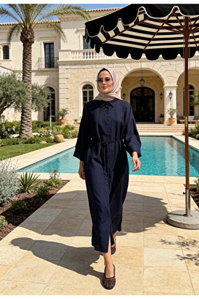 Aselim Hijap Moda فستان لونا بحزام من قماش الفراولة، فستان صيفي محتشم - أزرق ...