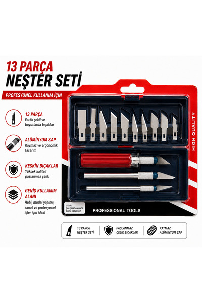 NO BRAND Neşter Seti 13 Parça Hassas Kesim Seti Maket Oyma ve Hobi Bıçağı Set...