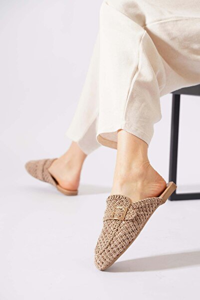 Moda Pie Totli Buckle pletena obuća, pletene ženske papuče od nerca
