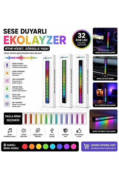 KUZEY AKSESUAR Ekolayzer Sese Duyarlı Şarjlı Rgb Çubuk Led