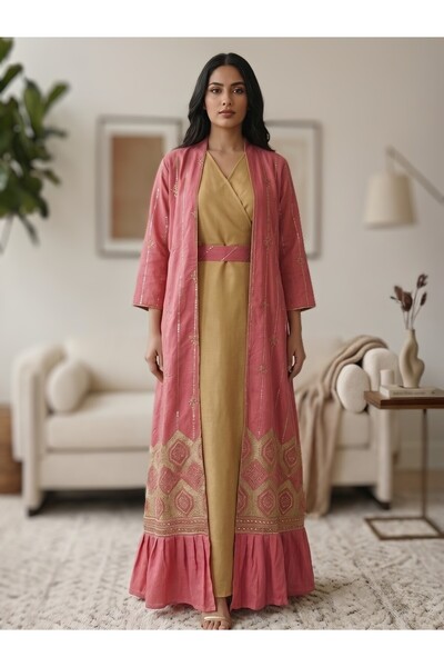 Shams Fashion Red Three-Piece Sequin Embroidered Jalabiya