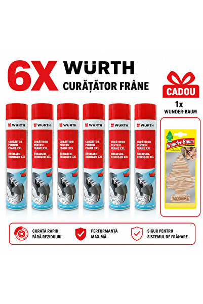 Würth Pachet 6 x Curățător Pentru Frâne XXL 750 ml + CADOU Odorizant Auto Wun...