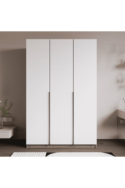 ALONEX HOME İzmir 3 Kapaklı İçten Çekmeceli Beyaz Gardırop , Elbise Dolabı, R...