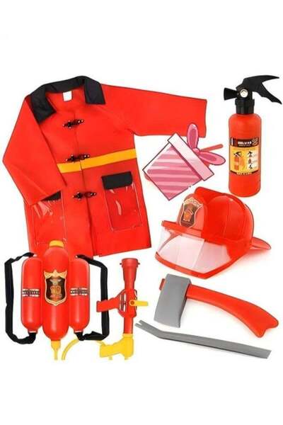 Arabest 7-Piece Kids Firefighter Costume, Role Play Kit with Jacket Helmet Ax...