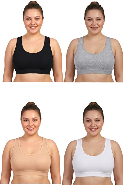 Fanilam Women's Ribbed Thick Strap Padded Plus Size Bustier Set of 4 - 100% C...