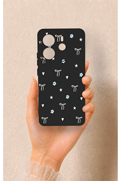 Vip Case Redmi Note 14 4G Uyumlu Mini Fiyonk Siyah Desenli Silikon Kılıf
