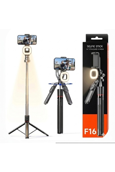 comse F16 Selfie Çubuğu Işıklı Tripod Bluetooth Uzaktan Kumandalı 360' Dönebi...