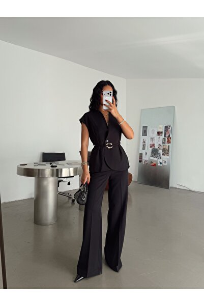 myd Vest and Belted Suit - Black