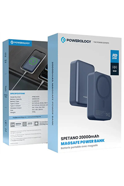 Powerology Spetano 20000mAh Magsafe Aluminum Power Bank PD 20W Blue