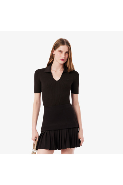Lacoste Kadın Slim Fit Kısa Kollu Polo Yaka Kahverengi Triko