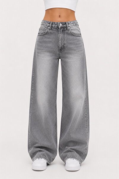 None Wear Grey Baggy Relaxed Pocketed Loose Fit Denim Trousers