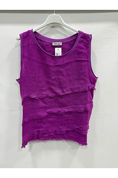 della moor Purple Italian Zero Sleeve Linen Blouse Size 38 - 42