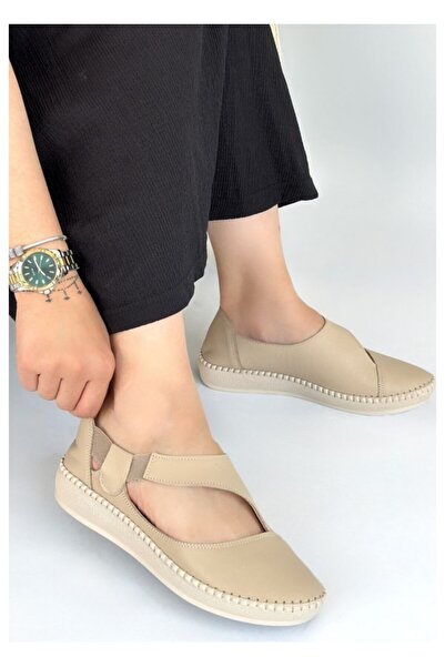 BellAyakkabı Bellamor Women's Genuine Leather Handmade Comfortable Ballet Fla...