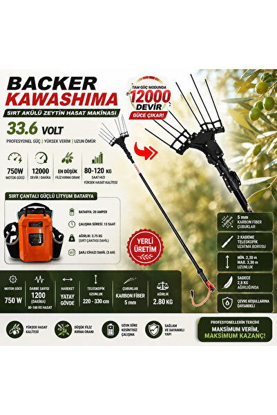 Backer Kawashima Sırt Akülü Zeytin Hasat Makinası 33.6 Volt