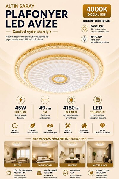 LEDAY 45 WATT 49CM LED PLAFONYER AVİZE 4000K