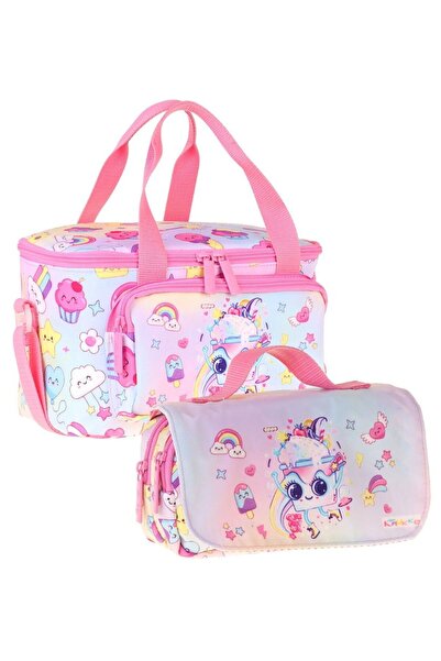 KAUKKO Set cutie termică roz cu model înghețată și suport pentru creion pentr...