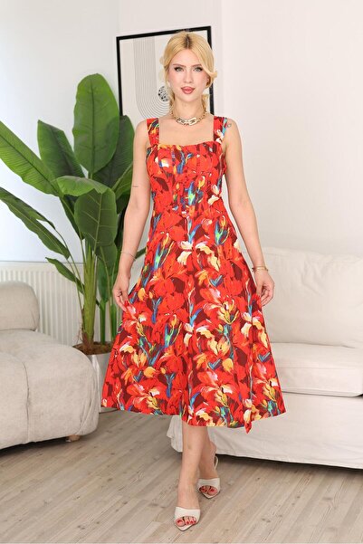 Siyezen Thick Strap Patterned Dress