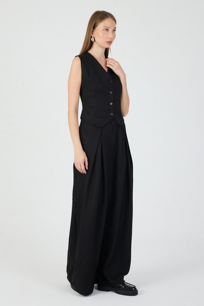 ABOUT US Relaxed Fit Palazzo Pants and V-Neck Vest Button Closure Suit # Tk0398