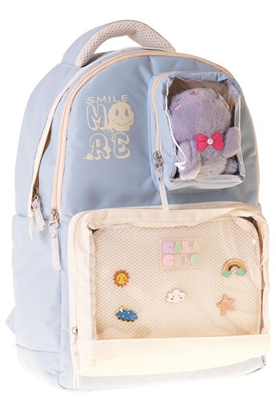 CalaCilo Four-Compartment Plush Turquoise Smile Printed Turquoise Girls' Prim...
