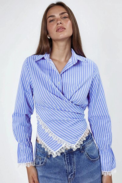 Hiccup Qu Style Striped Poplin Lace-Up Shirt