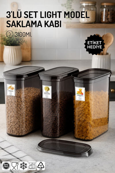 Nandy Home 3,1Lt. Etiketli Light Model 3'lü Set Saklama Kabı - 3,1Lt.