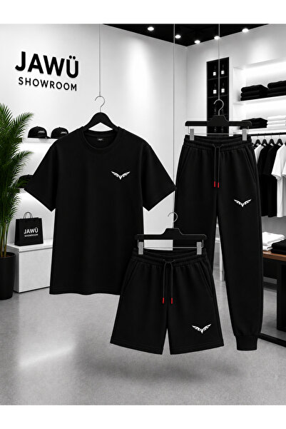 JAWÜ STYLE Eagle Printed Oversize Cotton Oversize T-Shirt-Shorts-Sweatpants Set