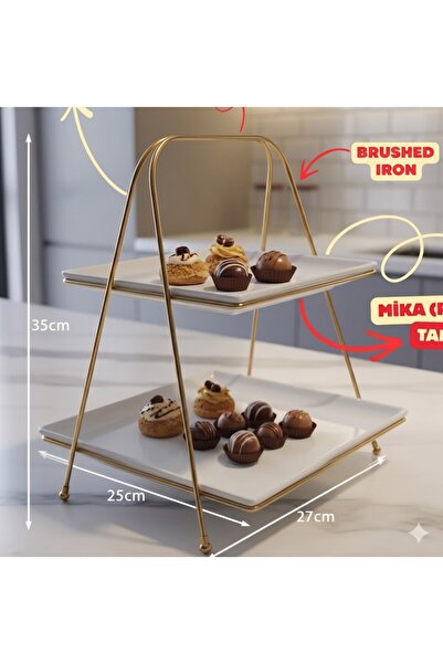 LeylArt Gold Two-Tier Stylish Mica Presentation Tray Cookie Holder 35X25X20Cm...