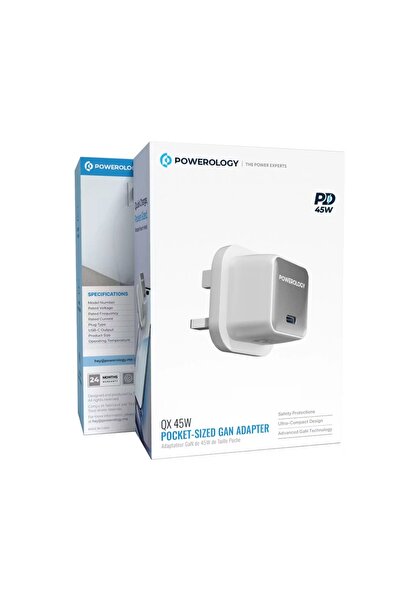 Powerology QX 45W Pocket-Sized GAN Adapter White