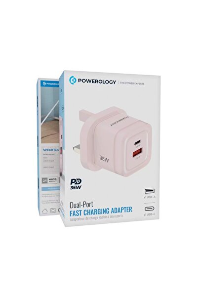 Powerology Dual-Port Fast Charging Adapter PD 35W pink